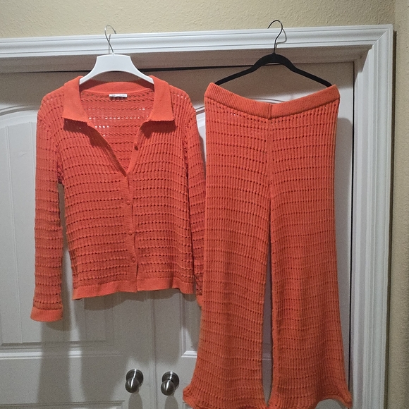 Zara Bold Orange Knitwear Pant set Size L EUC - Picture 4 of 9